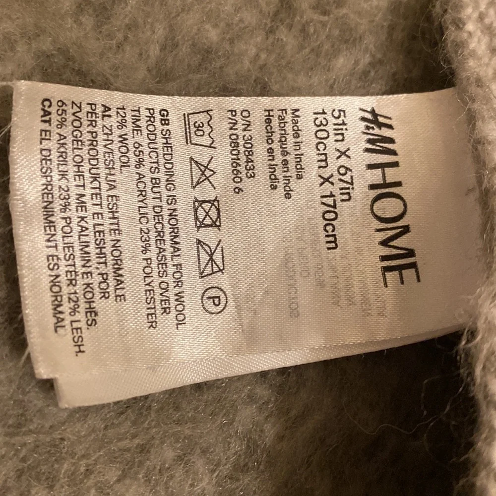 H&M Wool Blend Cozy Gray and Cream Throw Blanket.  Size 51”67”